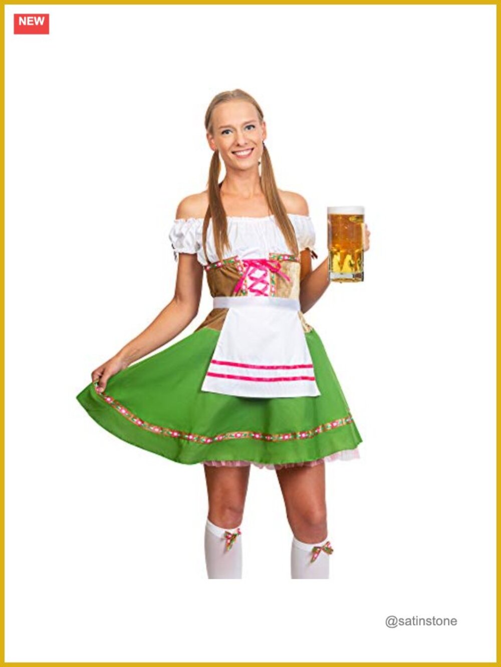 Oktoberfest Dirndl Costume Dress for Women - Bavarian Beer Girl with Apron &